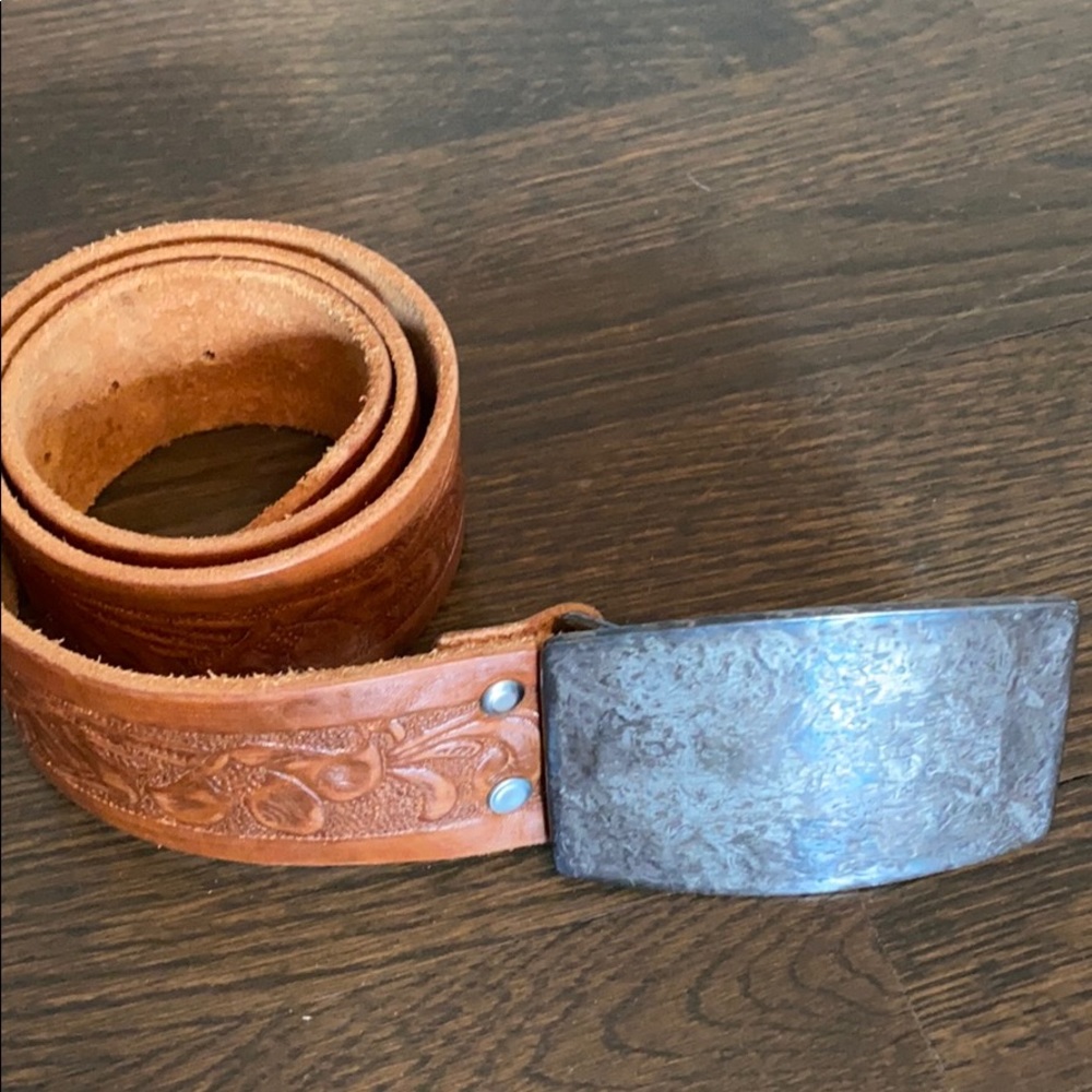 Western Leather belt with metal buckle